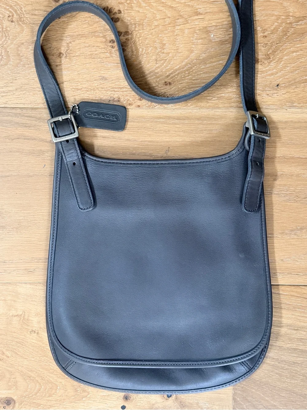 VTG Coach 90s Hippie Flap Bag Leather Small Slim Crossbody Slate/Brown 9135 EUC
